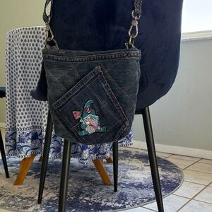 Grateful Dead! Handmade OOAK Denim embroidered GNOME MushroomCrossbody Bag